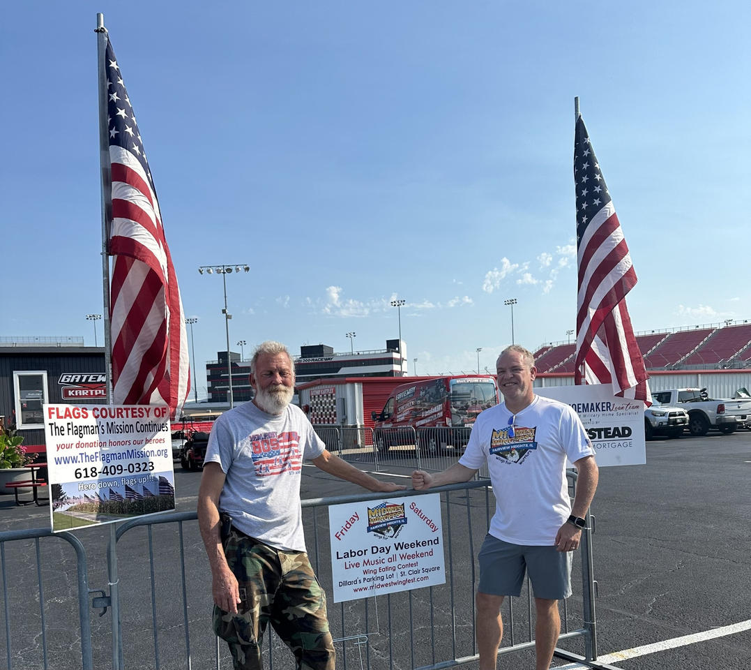Flags donated by The Flagman's Mission Continues on display at Midwest Wing Fest in Fairview Heights, IL, supporting our local hero community.